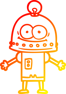 Bir insan tarafından çizilmiş ampullü mutlu bir robot çizimi.