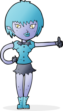 Bir insan tarafından çizilmiş işaret veren vampir kız.