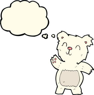 Bir insan tarafından çizilmiş düşünce baloncuklu kutup ayısı çizgi filmi.