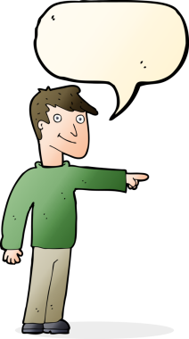 Bir insan tarafından çizilmiş bir konuşma balonuyla işaret eden çizgi film adamı.