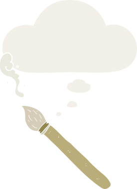 Düşünce baloncuklu karikatür fırçası insan tarafından çizilmiş.