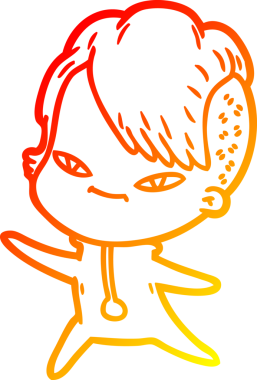 Hipster saç kesimi bir insan tarafından çizilmiş güzel bir çizgi film kızı çizimi.