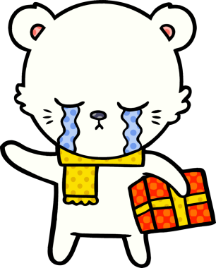 Kutup ayısı Noel hediyesi olarak bir insan tarafından çizilmiş karikatür.