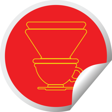 Bir insan tarafından çizilmiş kahve filtresi dairesel kabuk soyma etiketi