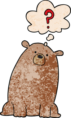 Bir insan tarafından çizilmiş grunge doku tarzında düşünce baloncuğu olan çizgi film meraklısı ayı.