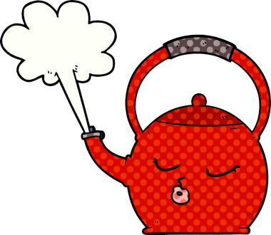 Bir insan tarafından çizilmiş kaynayan çaydanlık.