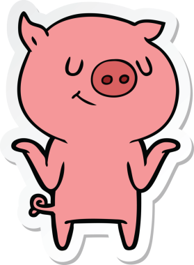 Bir insan tarafından çizilmiş mutlu çizgi film domuzu çıkartması.