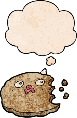 Bir insan tarafından çizilmiş grunge desenli düşünce baloncuklu çizgi film kurabiyesi.