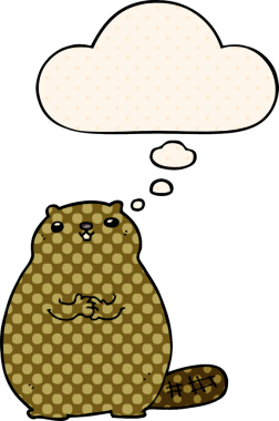 Bir insan tarafından çizilmiş çizgi roman tarzında düşünce balonu olan çizgi film kunduzu.