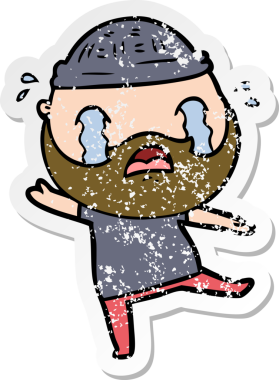 Bir insan tarafından çizilmiş ağlayan sakallı bir adamın sıkıntılı çıkartması.