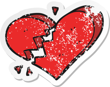 Bir insan tarafından çizilmiş kırık bir kalbin gerilimli retro yapıştırması.