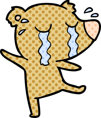 Bir insan tarafından çizilmiş ağlayan ayı karikatürü.