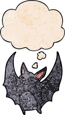 bir insan tarafından çizilmiş grunge desenli düşünce baloncuklu cadılar bayramı yarasası çizgi filmi.