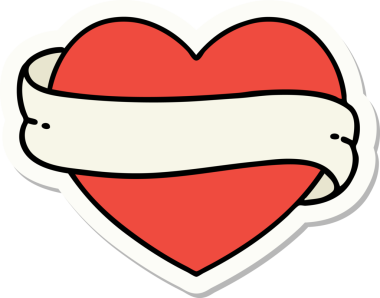 Bir insan tarafından çizilmiş geleneksel bir kalp ve bayrak stili dövme çıkartması.