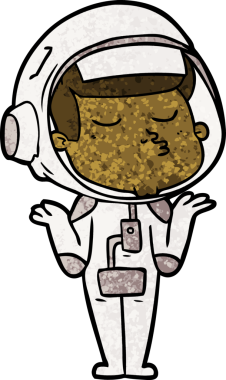 Bir insan tarafından çizilmiş kendine güvenen bir astronot çizgi filmi.