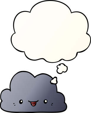 Düşünce baloncuğu olan sevimli çizgi film bulutu bir insan tarafından çizilmiş.
