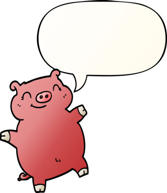 Bir insan tarafından çizilmiş, konuşma baloncuklu çizgi film domuzu.