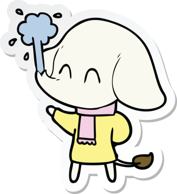 Bir insan tarafından çizilmiş su püskürten şirin bir filin çıkartması.