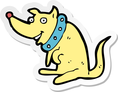 Bir insan tarafından çizilmiş büyük yakalı mutlu bir köpeğin çıkartması.