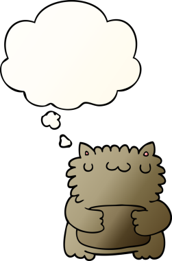 Bir insan tarafından çizilmiş yumuşak eğimli düşünce baloncuklu çizgi film ayısı.