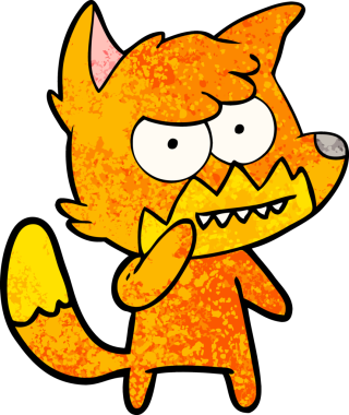 Bir insan tarafından çizilmiş sırıtan tilki çizgi filmi.