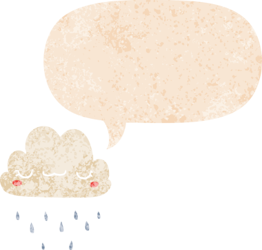 Bir insan tarafından çizilmiş grunge sıkıntılı retro desenli konuşma baloncuklu çizgi film fırtına bulutu