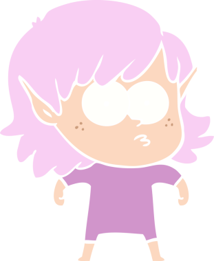 Bir insan tarafından çizilmiş düz renkli çizgi film elf kızı.