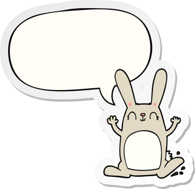 Bir insan tarafından çizilmiş konuşma balonu çıkartmalı çizgi film tavşanı.