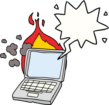 Bir insan tarafından çizilmiş konuşma baloncuklu kırık dizüstü bilgisayar.