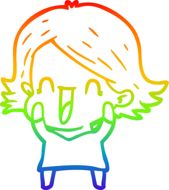 gökkuşağı gradyan çizimi bir insan tarafından çizilmiş mutlu bir kadın çizgi