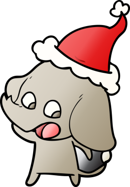 Bir insan tarafından çizilmiş Noel Baba şapkası giyen bir filin gradyan çizimi.