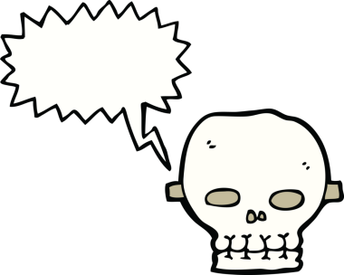 Bir insan tarafından çizilmiş konuşma baloncuğu olan tuhaf kafatası maskesi.