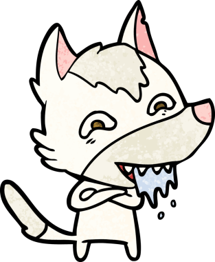 Bir insan tarafından çizilmiş aç kurt çizgi filmi.