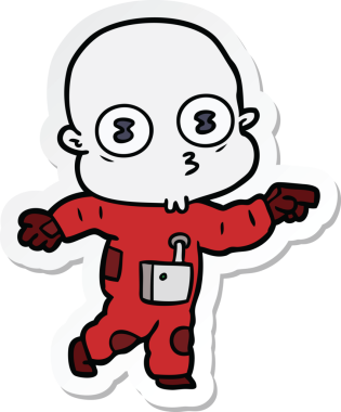 Bir insan tarafından çizilmiş garip kel bir uzay adamının çıkartması.