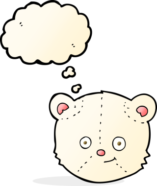 Bir insan tarafından çizilmiş düşünce baloncuklu kutup ayısı kafası.