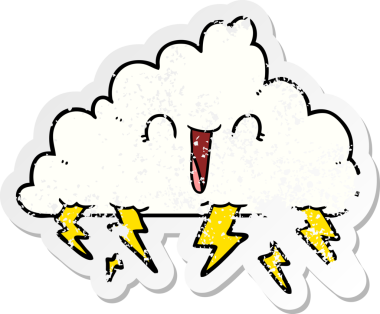 Bir insan tarafından çizilmiş karikatür gökgürültüsü çıkartması.