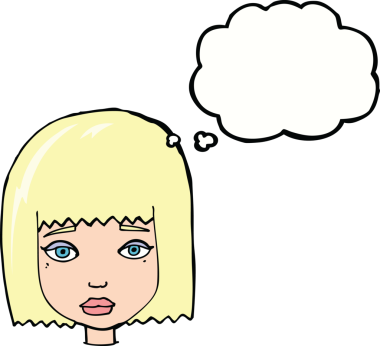 Bir insan tarafından çizilmiş düşünce baloncuklu kadın yüzü.