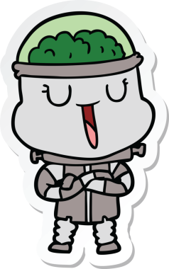 Bir insan tarafından çizilmiş mutlu çizgi film robotunun çıkartması.