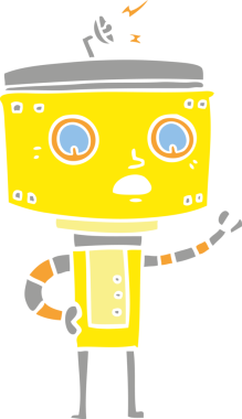 Bir insan tarafından çizilmiş düz renkli çizgi film robotu