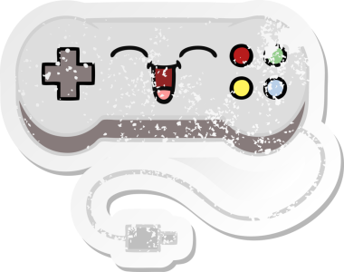 Bir insan tarafından çizilmiş sevimli bir çizgi film oyun denetleyicisinin sıkıntılı çıkartması