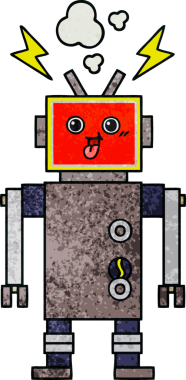 Bir insan tarafından çizilmiş çılgın bir robotun retro grunge dokusu.