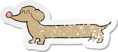 Bir insan tarafından çizilmiş bir dachshund çizgi filminin gerilimli yapıştırması.