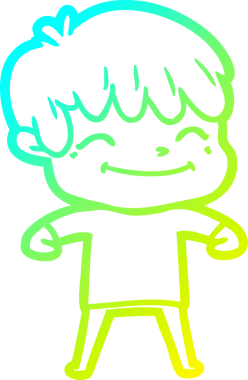 Bir çizgi film karakteri çizen soğuk çizgi bir insan tarafından çizilmiş mutlu çocuk.