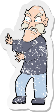 Bir insan tarafından çizilmiş kızgın yaşlı bir adamın gerilmiş çıkartması.