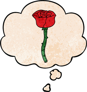 Bir insan tarafından çizilmiş grunge desenli düşünce baloncuğu olan karikatür çiçeği
