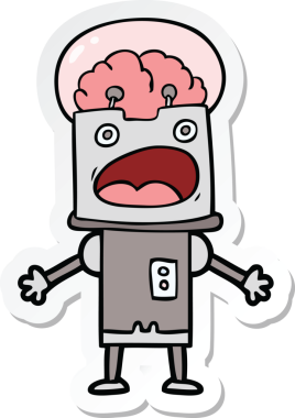 Bir insan tarafından çizilmiş robot karikatür çıkartması.