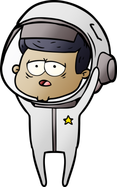 Bir insan tarafından çizilmiş yorgun astronot çizgi filmi.