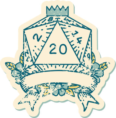 Retro Dövme Biçimi Doğal 20 kritik vuruş D20 zar bir insan tarafından çizildi