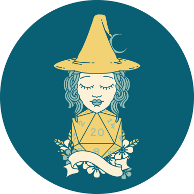 Retro Dövme Tarzı İnsan Büyücüsü Doğal 20 zar atışıyla Bir insan tarafından çizilmiş