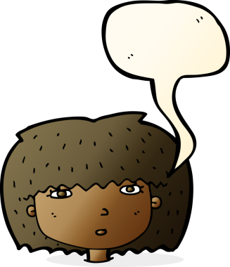 Bir insan tarafından çizilmiş konuşma baloncuğu olan bir kadın yüzü.